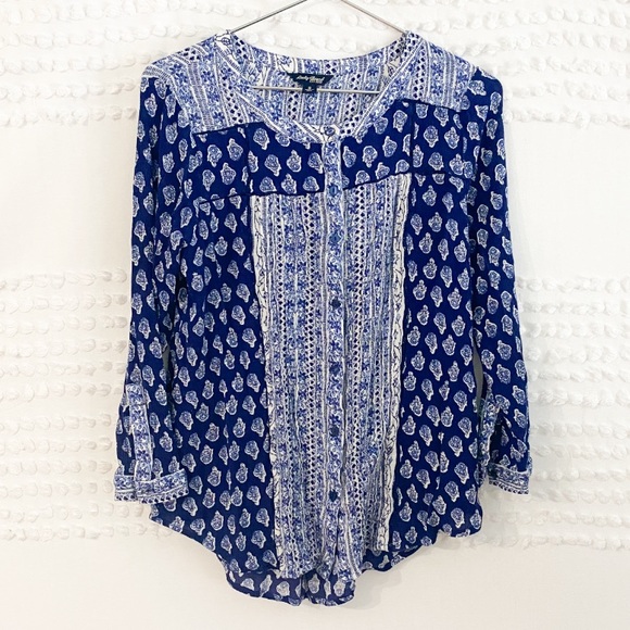 Lucky Brand royal blue paisley printed button up s - Picture 3 of 10